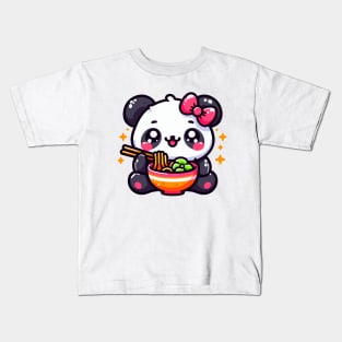 Panda Girl Eating Ramen Kids T-Shirt